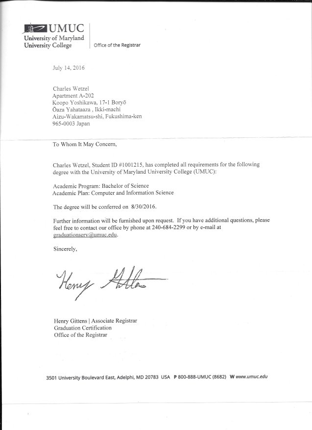 Physical Letter of Completion